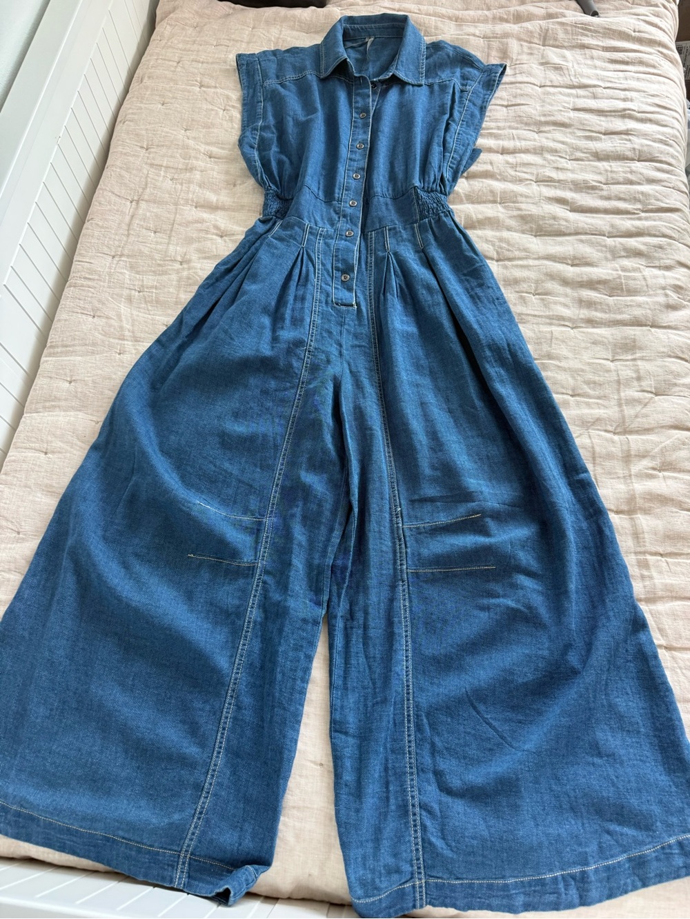 Anthropologie 100% Cotton Wide Leg Jumpsuit - XS in Dark Denim - Picture 13 of 16